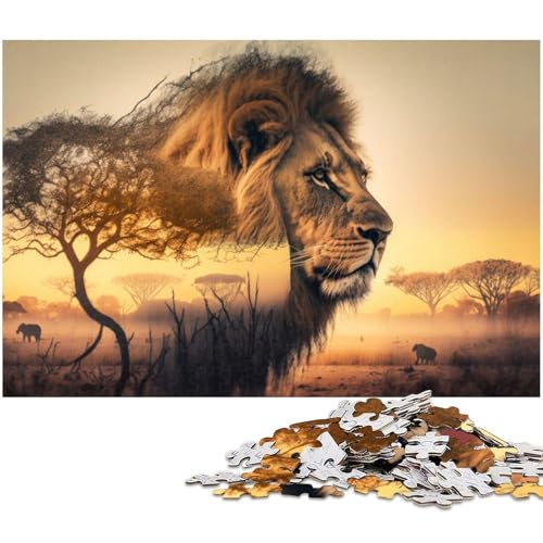 Puzzle für Erwachsene 1000 Teile Löwe Doppelbelichtung anspruchsvolles Spiel Spielzeug Weihnachtspuzzle Geschenke (Größe 75 x 50 cm) von zouxangzz