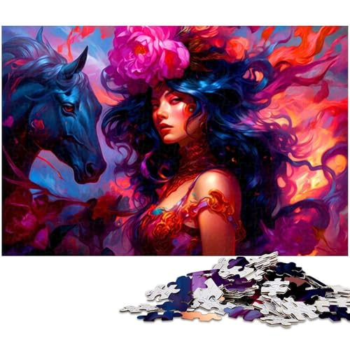 Puzzle für Erwachsene 1000 Teile Mädchen und Pferde Puzzles für Holzpuzzles pädagogisches Spielzeug zum Stressabbau (Größe 75 x 50 cm) von zouxangzz