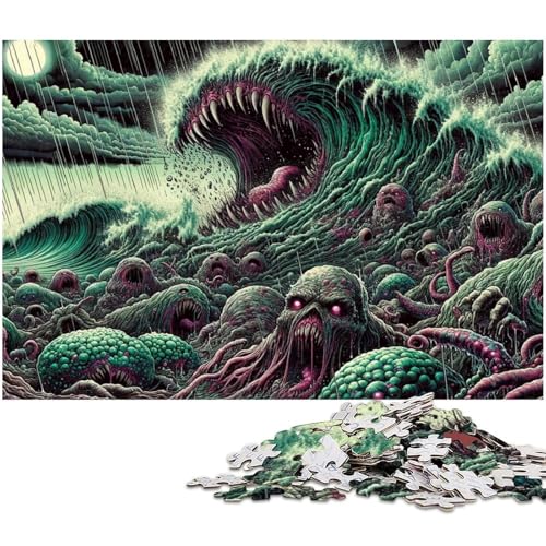 Puzzle für Erwachsene 1000 Teile Monster Skelett Welle präzise geschnittenes Puzzle gutes Geschenk (Größe 38 x 26 cm) von zouxangzz