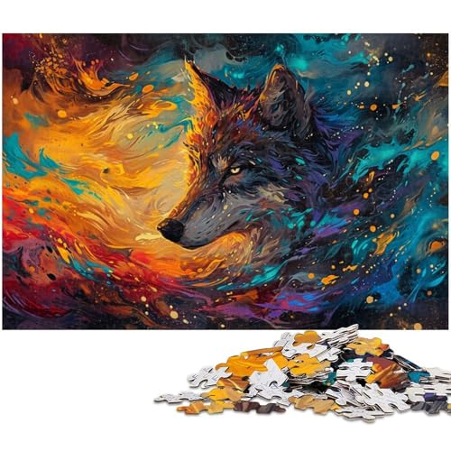 Puzzle für Erwachsene 1000 Teile Ölgemälde Wolf Holzpuzzle – Lernspielzeug Familienspiele (Größe 75 x 50 cm) von zouxangzz
