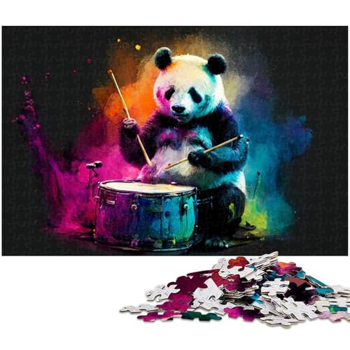 Puzzle für Erwachsene 1000 Teile Panda spielt Trommel Das Puzzle mit passendem Poster und Quizblatt (Größe 75 x 50 cm) von zouxangzz