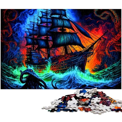 Puzzle für Erwachsene 1000 Teile Piratenschiff Heimdekoration Puzzle (Größe 75 x 50 cm) von zouxangzz
