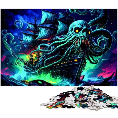 Puzzle für Erwachsene 1000 Teile Piratenschiff Holzpuzzle Lernspielzeug Familienspiele (Größe 75 x 50 cm) von zouxangzz