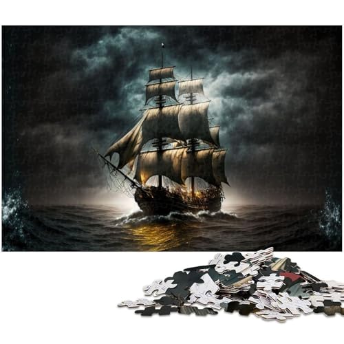 Puzzle für Erwachsene 1000 Teile Piratenschiff Puzzles für Holzpuzzles pädagogisches Spielzeug zum Stressabbau (Größe 75 x 50 cm) von zouxangzz