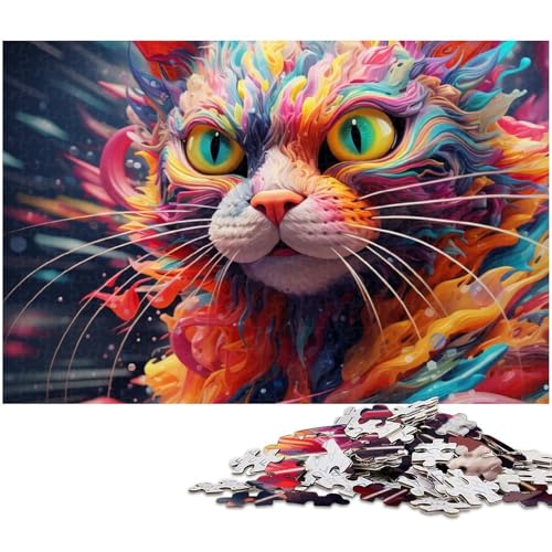 Puzzle für Erwachsene 1000 Teile Psychedelische Katze anspruchsvolles Spiel Spielzeug Weihnachtspuzzle Geschenke (Größe 38 x 26 cm) von zouxangzz