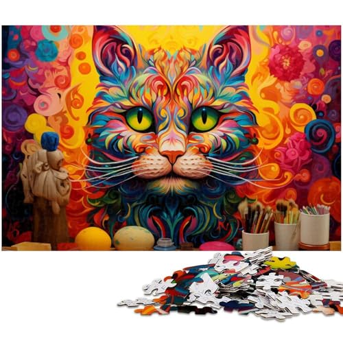 Puzzle für Erwachsene 1000 Teile Psychedelische Katze anspruchsvolles Spiel Spielzeug Weihnachtspuzzle Geschenke (Größe 75 x 50 cm) von zouxangzz