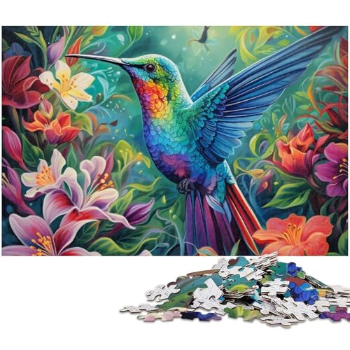 Puzzle für Erwachsene 1000 Teile Psychedelischer Kolibri das Puzzle mit passendem Poster und Quizblatt (Größe 75 x 50 cm) von zouxangzz