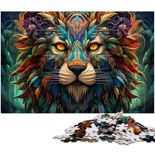 Puzzle für Erwachsene 1000 Teile Psychedelischer Löwe Puzzles für Holzpuzzles pädagogisches Spielzeug zum Stressabbau (Größe 75 x 50 cm) von zouxangzz