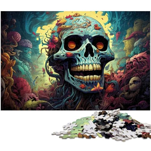 Puzzle für Erwachsene 1000 Teile Psychedelischer bunter Totenkopf Holzpuzzle lustiges Geschenk 1000 Teile (75 x 50 cm) von zouxangzz