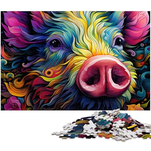 Puzzle für Erwachsene 1000 Teile Psychedelisches Schwein Puzzle EIN Kunstwerk für Teenager ab 14 Jahren (Größe 38 x 26 cm) von zouxangzz