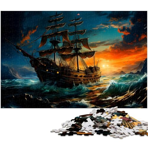 Puzzle für Erwachsene 1000 Teile Segel Piratenschiff Holzpuzzle – Lernspielzeug Familienspiele (Größe 75 x 50 cm) von zouxangzz