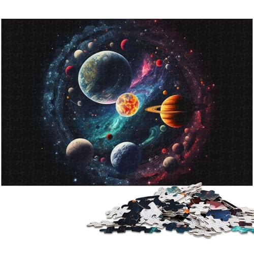 Puzzle für Erwachsene 1000 Teile Sonnensystem Neon Puzzles für Holzpuzzles pädagogisches Spielzeug zum Stressabbau (Größe 75 x 50 cm) von zouxangzz