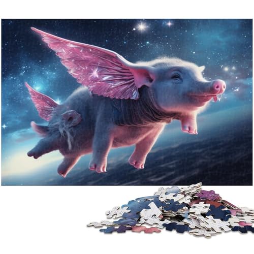 Puzzle für Erwachsene 1000 Teile Sternenhimmel rosa Schwein anspruchsvolles Spiel Spielzeug Weihnachtspuzzle Geschenke (Größe 38 x 26 cm) von zouxangzz