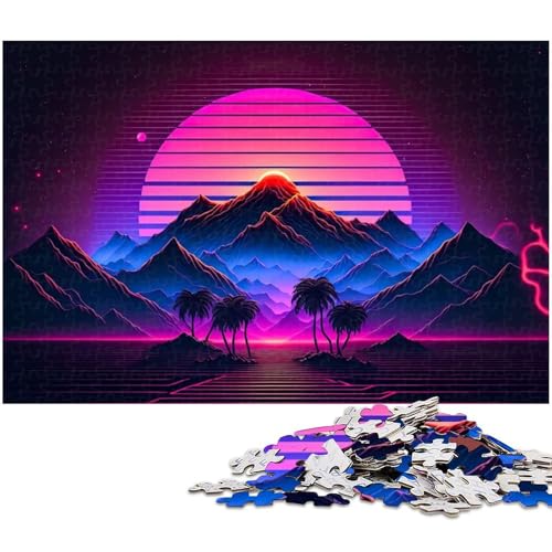 Puzzle für Erwachsene 1000 Teile Synthwave Landschaften anspruchsvolles Spiel Spielzeug Weihnachtspuzzle Geschenke (Größe 38 x 26 cm) von zouxangzz
