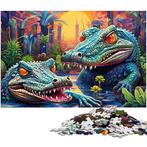 Puzzle für Erwachsene 1000 Teile Tier Nilkrokodile das Puzzle mit passendem Poster und Quizblatt (Größe 38 x 26 cm) von zouxangzz