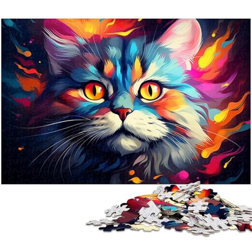 Puzzle für Erwachsene 1000 Teile Tier Pallas Katze buntes psychedelisches Puzzle für Erwachsene Holzspiele für die ganze Familie Weihnachts und Geburtstagsgeschenke 1000 Teile (75 x 50 cm) von zouxangzz