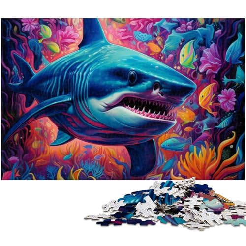 Puzzle für Erwachsene 1000 Teile Tierkunst Hai Puzzle für Erwachsene Holzpuzzle tolle Geschenke zu Weihnachten (Größe 75 x 50 cm) von zouxangzz
