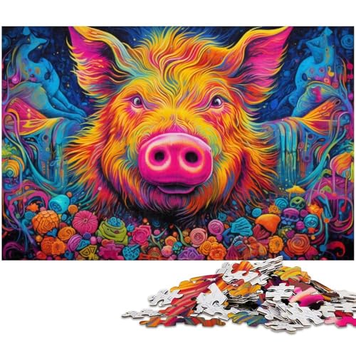 Puzzle für Erwachsene 1000 Teile Tierkunst Schweine Puzzles für Holzpuzzles pädagogisches Spielzeug zum Stressabbau (Größe 75 x 50 cm) von zouxangzz
