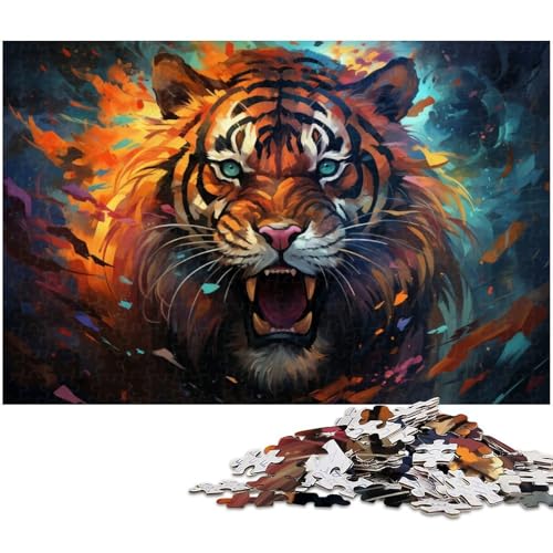 Puzzle für Erwachsene 1000 Teile Tiger Puzzle farbenfroh psychedelisch Holzpuzzle pädagogisches Spielzeug zum Stressabbau 1000 Teile (75 x 50 cm) von zouxangzz