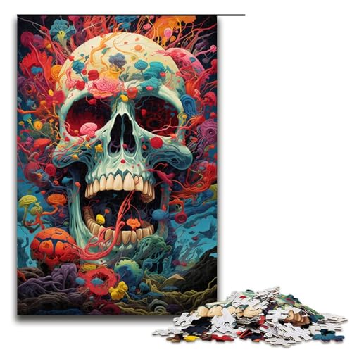 Puzzle für Erwachsene 1000 Teile bunter Blumenschädel Holzpuzzle 75 x 50 cm von zouxangzz