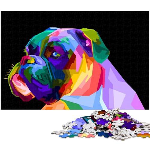 Puzzle für Erwachsene 1000 Teile bunter Boxerhund anspruchsvolles Spiel Spielzeug Weihnachtspuzzle Geschenke (Größe 38 x 26 cm) von zouxangzz
