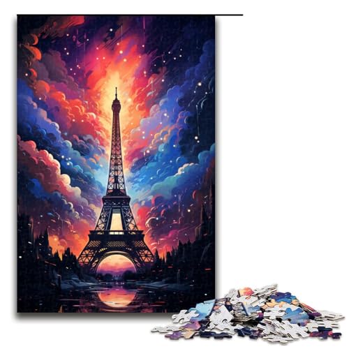 Puzzle für Erwachsene 1000 Teile bunter Eiffelturm Holzpuzzle 75 x 50 cm von zouxangzz