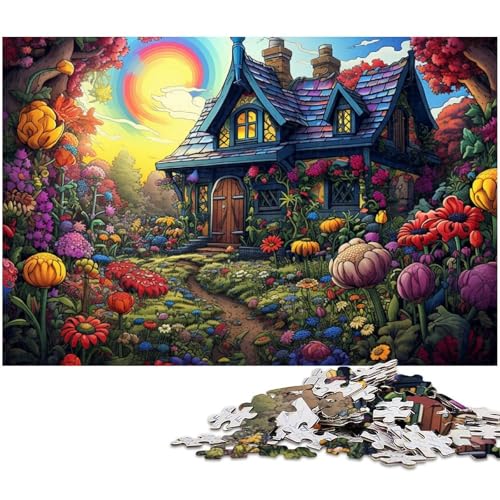 Puzzle für Erwachsene 1000 Teile buntes Blumenhaus Puzzle für Erwachsene Holzspiele für die ganze Familie Weihnachts und Geburtstagsgeschenke 1000 Teile (75 x 50 cm) von zouxangzz