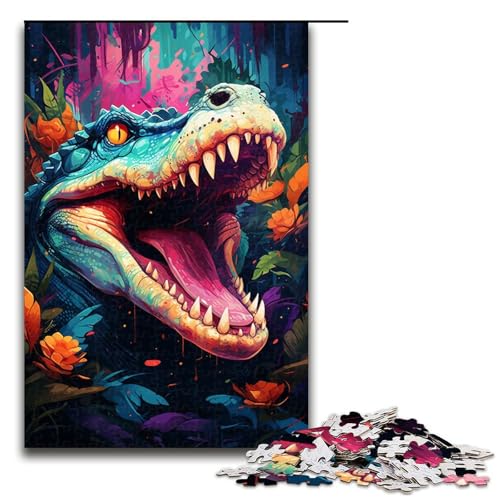 Puzzle für Erwachsene 1000 Teile buntes Fantasie Krokodil Holzpuzzle 75 x 50 cm von zouxangzz