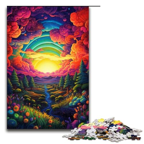 Puzzle für Erwachsene 1000 Teile buntes Gemälde Sonnenuntergang Holzpuzzle Lernspiel Herausforderungsspielzeug 75 x 50 cm von zouxangzz