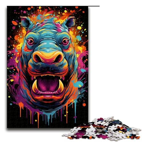 Puzzle für Erwachsene 1000 Teile buntes Nilpferd Holzpuzzle 75 x 50 cm von zouxangzz