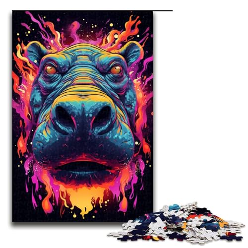 Puzzle für Erwachsene 1000 Teile buntes Nilpferd Puzzle Holzpuzzle Lernspiel Herausforderungsspielzeug 75 x 50 cm von zouxangzz