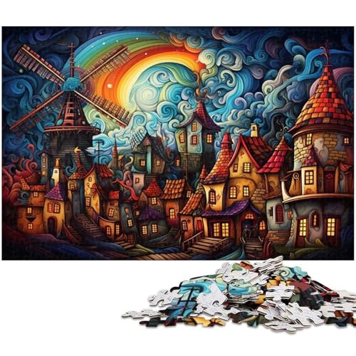 Puzzle für Erwachsene 1000 Teile buntes Regenbogen Windmühlenstadt Puzzle für Erwachsene Holzspiele für die ganze Familie Weihnachts und Geburtstagsgeschenke 1000 Teile (75 x 50 cm) von zouxangzz