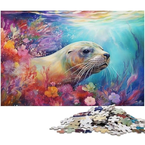 Puzzle für Erwachsene 1000 Teile buntes Robben Puzzle für Erwachsene Holzspiele für die ganze Familie Weihnachts und Geburtstagsgeschenke (Größe 75 x 50 cm) von zouxangzz