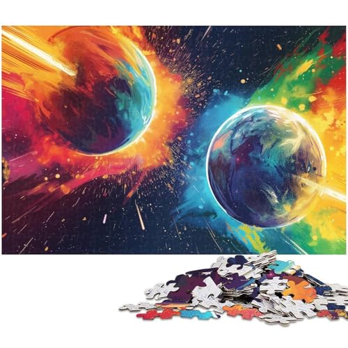 Puzzle für Erwachsene 1000 Teile buntes Universum Planeten Holzpuzzle – Lernspielzeug für die ganze Familie (Größe 75 x 50 cm) von zouxangzz