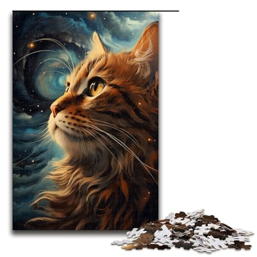 Puzzle für Erwachsene 1000 Teile buntes psychedelisches Cat1 Holzpuzzle 75 x 50 cm von zouxangzz