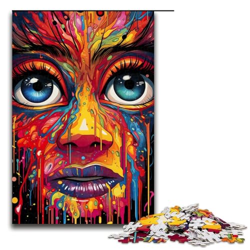 Puzzle für Erwachsene 1000 Teile buntes psychedelisches Gesicht Puzzle Lernspiele für Zuhause DIY Spielzeug tolles Geschenk für Spiele 75 x 50 cm von zouxangzz