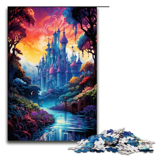 Puzzle für Erwachsene 1000 Teile buntes psychedelisches Schloss Holzpuzzle 75 x 50 cm von zouxangzz