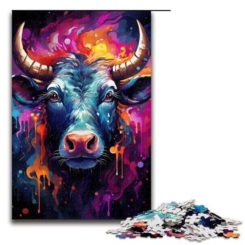 Puzzle für Erwachsene 1000 Teile buntes süßes Kuh Holzpuzzle 75 x 50 cm von zouxangzz