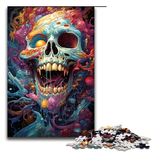 Puzzle für Erwachsene 1000 Teile farbenfroh Psychedelischer Fantasy Totenkopf Puzzle Spiele Spielzeug Geschenk geeignet für die Schreibtischdekoration 75 x 50 cm von zouxangzz
