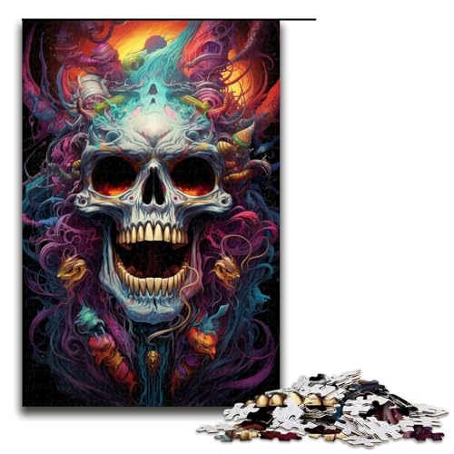 Puzzle für Erwachsene 1000 Teile farbenfroh Psychedelischer Fantasy Totenkopf Puzzle Spiele Spielzeug Geschenk geeignet für die Schreibtischdekoration 75 x 50 cm von zouxangzz