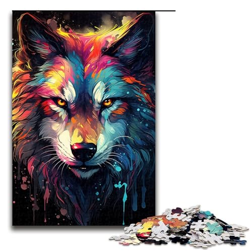 Puzzle für Erwachsene 1000 Teile farbenfroh Psychedelischer Tiergeist Wolf Heimdekoration Puzzle Spielzeug Geschenk für die ganze Familie 75 x 50 cm von zouxangzz