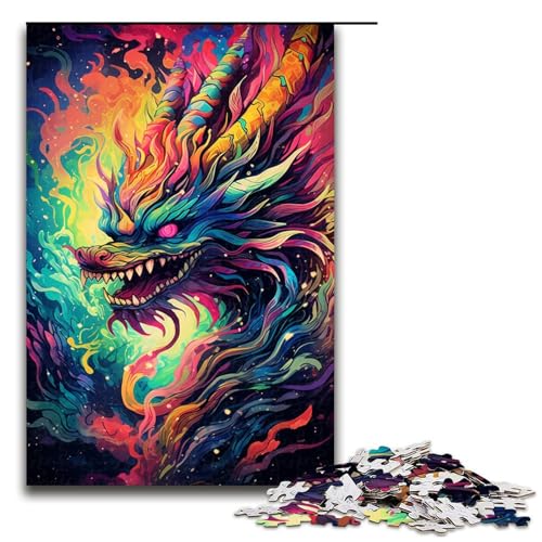 Puzzle für Erwachsene 1000 Teile farbenfroh Psychedelischer chinesischer Drache Puzzle Spiele Spielzeug Geschenk geeignet für die Schreibtischdekoration 75 x 50 cm von zouxangzz