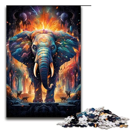 Puzzle für Erwachsene 1000 Teile farbenfroh psychedelisch Fantasie Elefant Puzzle Spiele Spielzeug Geschenk geeignet für die Schreibtischdekoration 75 x 50 cm von zouxangzz