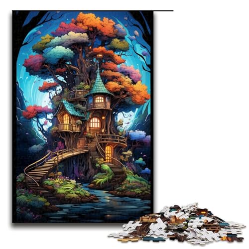 Puzzle für Erwachsene 1000 Teile farbenfroh psychedelisch Fantasie Natur Baumhaus Puzzle Spiele Spielzeug Geschenk geeignet als Schreibtischdekoration 75 x 50 cm von zouxangzz