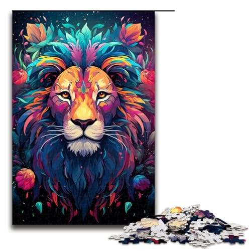 Puzzle für Erwachsene 1000 Teile farbenfroh psychedelisch Tier Löwe Heimdekoration Puzzle Spielzeug Geschenk für die ganze Familie 75 x 50 cm von zouxangzz