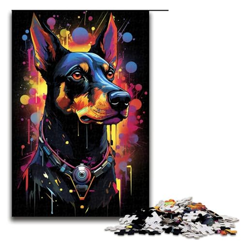 Puzzle für Erwachsene 1000 Teile farbenfroh psychedelisch schwarzer Hund Art1 Holzpuzzle 75 x 50 cm von zouxangzz