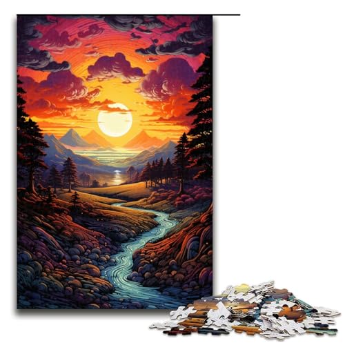 Puzzle für Erwachsene 1000 Teile farbenfroh psychedelisch verträumter Sonnenuntergang Puzzle Spiele Spielzeug Geschenk geeignet für die Schreibtischdekoration 75 x 50 cm von zouxangzz