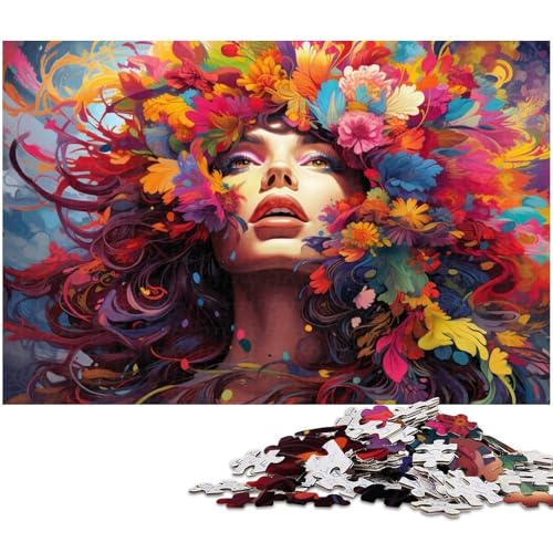 Puzzle für Erwachsene 1000 Teile farbenfroh psychedelische Kunst Blumenfrau für Erwachsene Papierpuzzle lustiges Geschenk 1000 Teile (38 x 26 cm) von zouxangzz