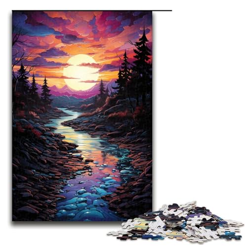Puzzle für Erwachsene 1000 Teile farbenfrohe Fantasie Sonnenuntergangskunst Holzpuzzle 75 x 50 cm von zouxangzz