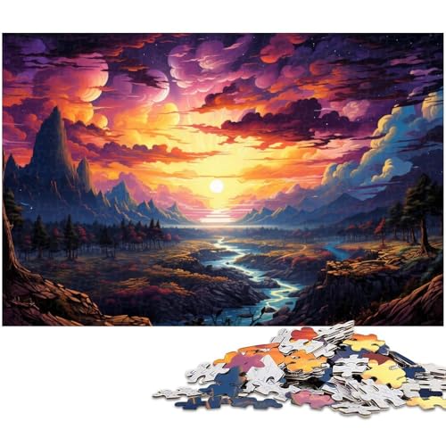 Puzzle für Erwachsene 1000 Teile farbenfrohe Fantasie Sonnenuntergangslandschaft Holzpuzzle – Lernspielzeug Familienspiele 1000 Teile (75 x 50 cm) von zouxangzz